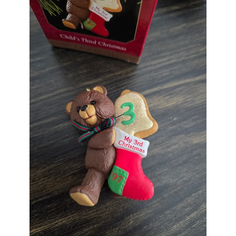 Hallmark‎ Keepsake Ornament 1997 Child's Third Christmas Teddy Bear Stocking 3